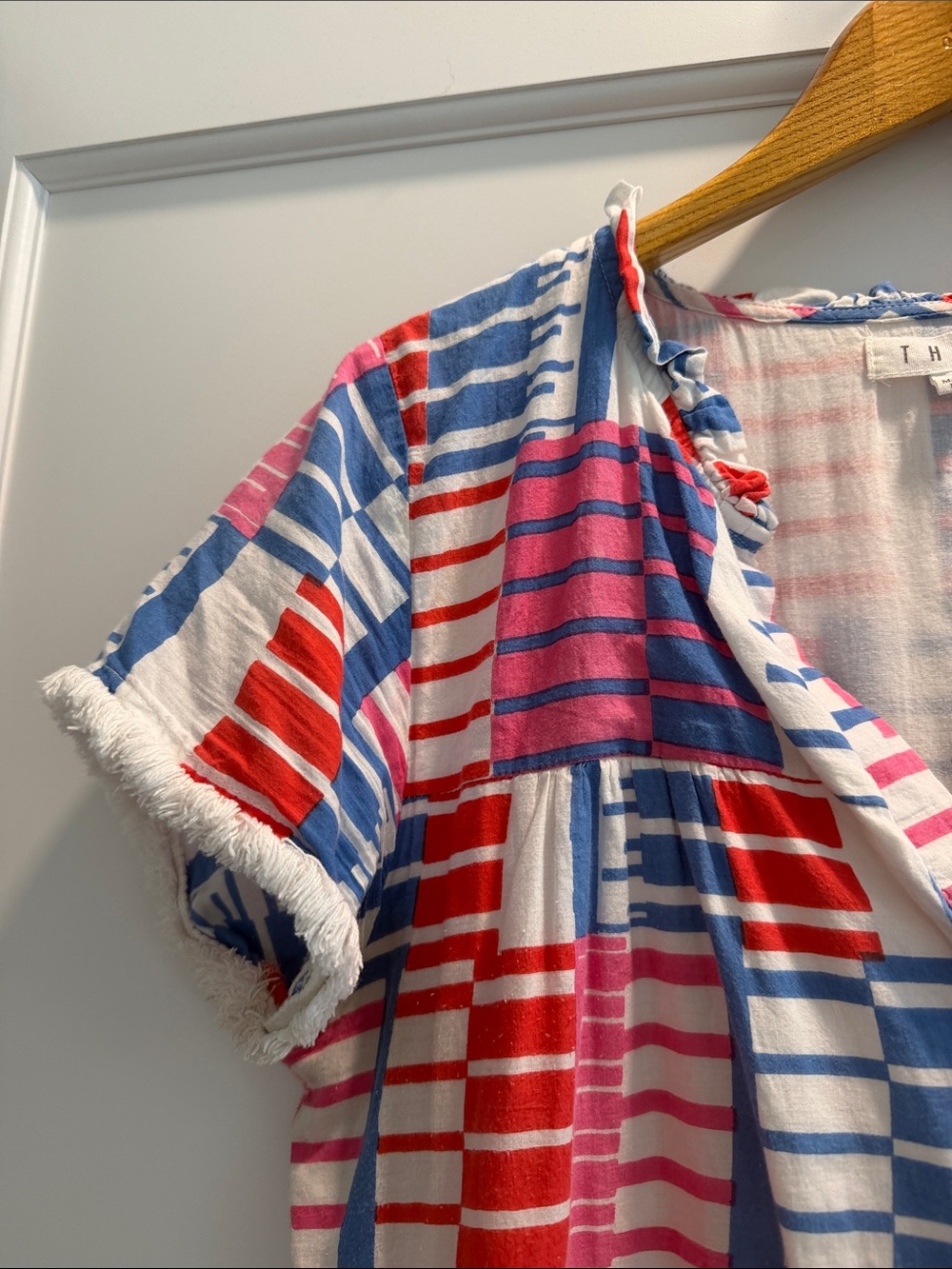 THML Red Pink Blue Striped Tiered Cotton Dress for Girls - Picture 4 of 6